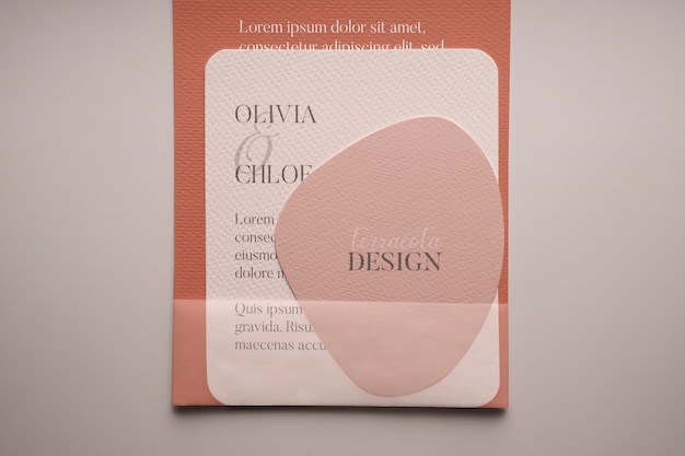 PSD terracotta wedding invitation mockup design