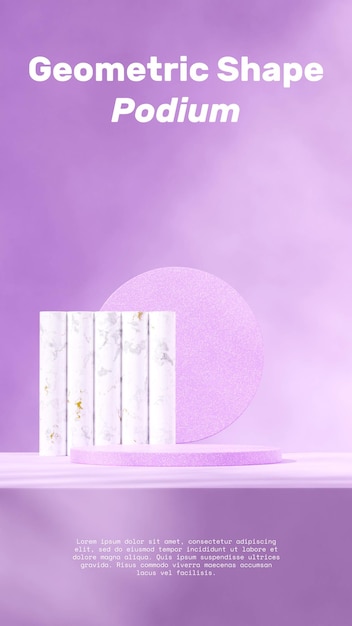 Terrazzo textured podium in portrait purple wall and marble backdrop 3d render image blank mockup