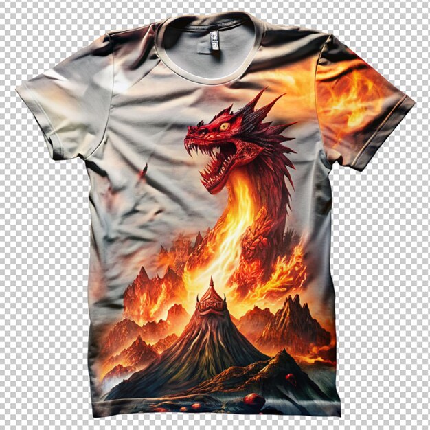 恐ろしいドラゴン火山 透明な背景のtシャツデザイン