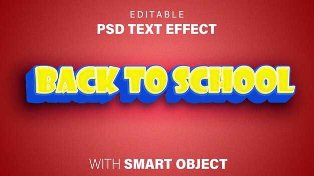 PSD terug naar school 3d bewerkbaar teksteffect psd mock-up met slim object