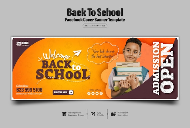 Terug naar school facebook omslagbannersjabloon premium psd