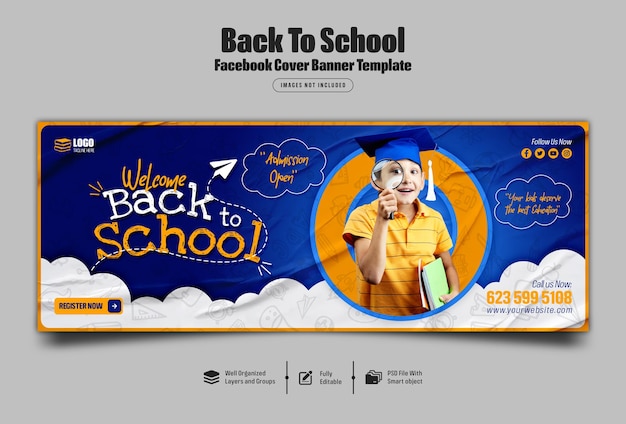 PSD terug naar school facebook omslagbannersjabloon premium psd