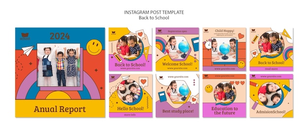 PSD terug naar school instagram-berichtenverzameling met schoolbenodigdheden