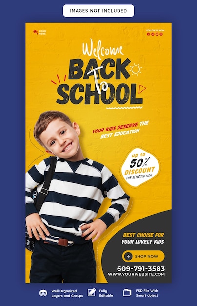 Terug naar school Instagram- en Facebook-verhaalsjabloon