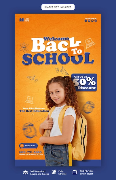 Terug naar school Instagram- en Facebook-verhaalsjabloon