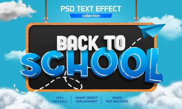 PSD terug naar school op hangend zwart board tekst effect