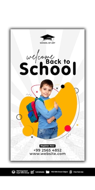 PSD terug naar school realistische promotionele social media advertenties banner ontwerp sjabloon