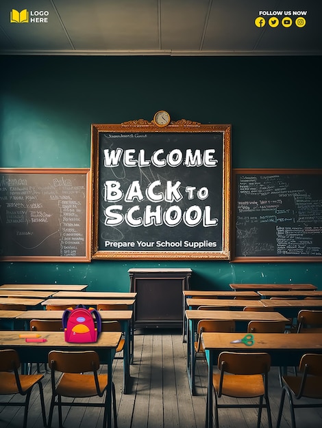 Terug naar school social media post banner ontwerpsjabloon