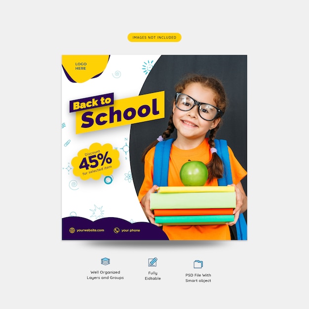 Terug naar school speciale korting promo sociale media post sjabloon