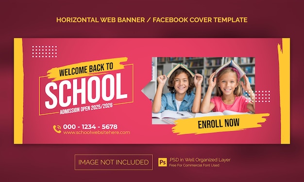 PSD terug naar school toelating horizontale banner of facebook-omslagadvertentiesjabloon