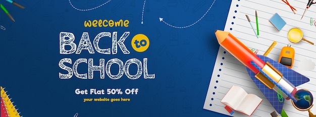 Terug naar school verkoop Facebook Cover sjabloon met onderwijs elementen