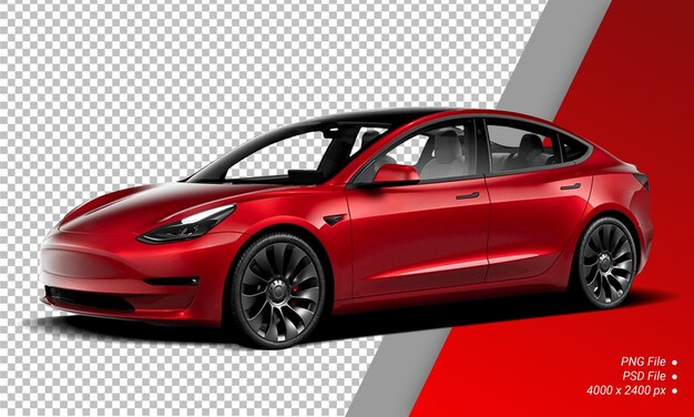 Tesla model 3 modern electric sedan with transparent background showcase