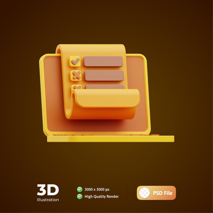 PSD test online education 3d illustration