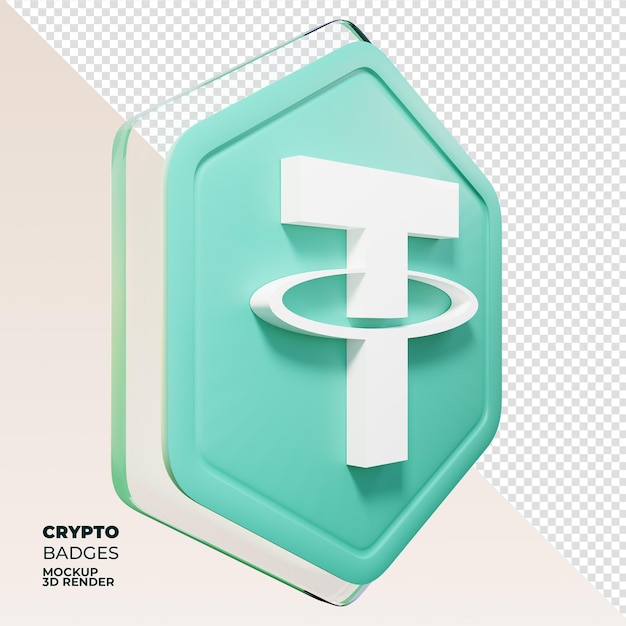 Tether USDT-badge Linkeraanzicht 3D-renderingmunt
