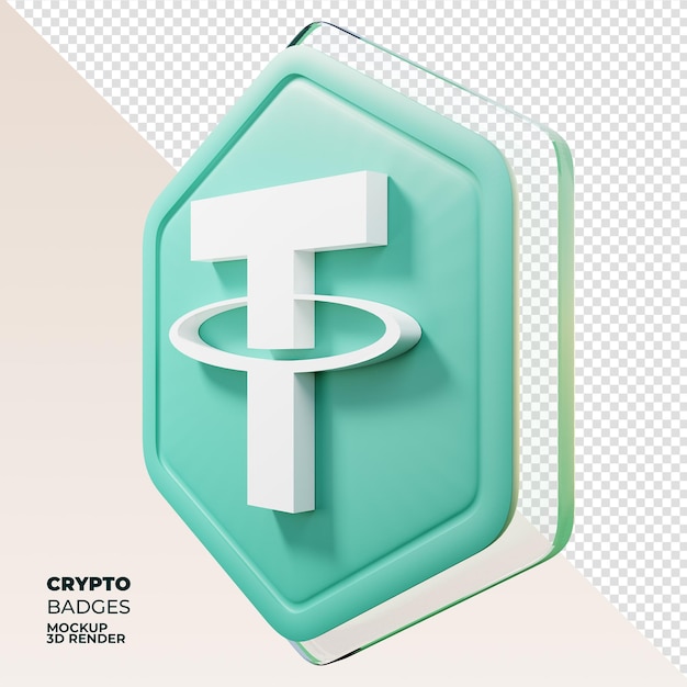 PSD tether usdt badge prawy widok monety renderującej 3d