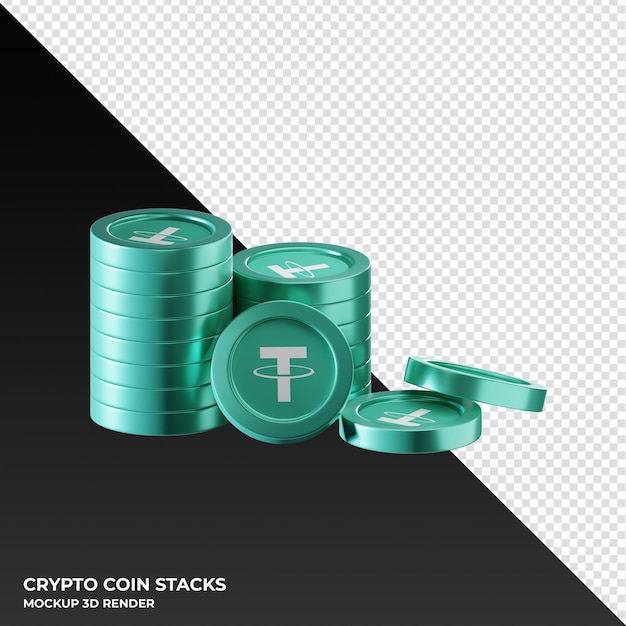 Tether usdt-muntstuk stapelt cryptocurrency 3d render illustratie