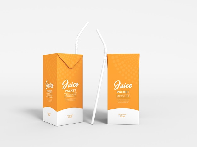 Tetra juice packet with straw mockup