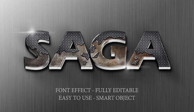 PSD text effect 3d iron steel crack