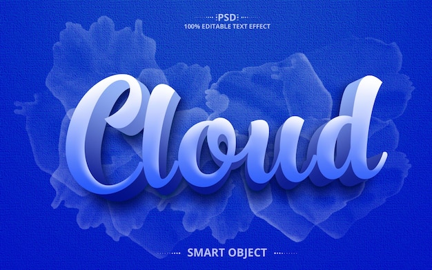 Text Effect Blue Cloud Creative PSD design