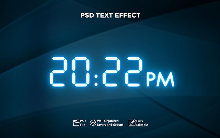 PSD text effect blue light seven segment