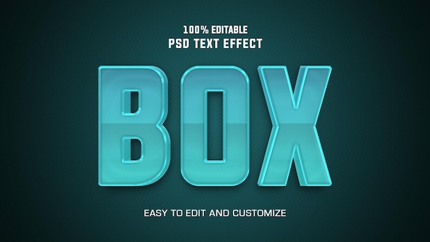 PSD text effect of box with 3d blue background