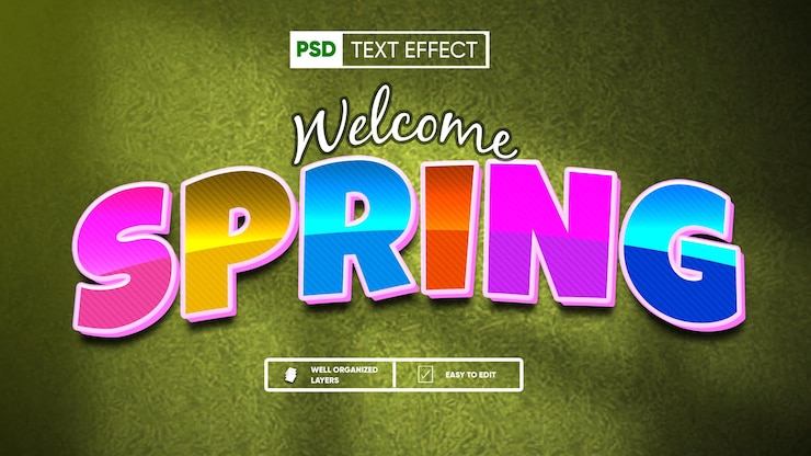 PSD a text effect that says welcome spring on it