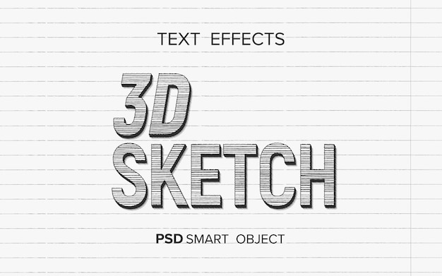 PSD Текстовый эффект написания стиля 3d эскиза