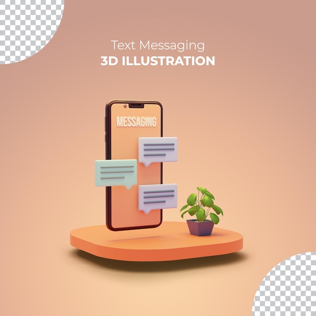 Text Messaging conversation application with Smartphone in 3d rendering