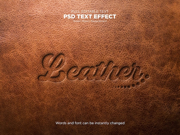 PSD text mockup on engraved leather