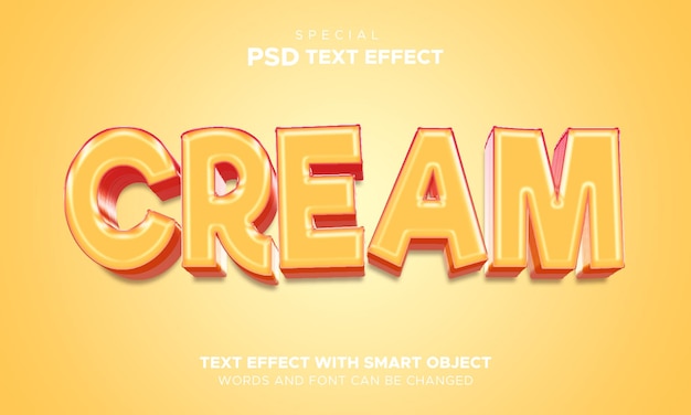 Text style 3d effect cream mockup, smart object