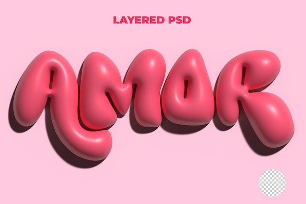 Texto amor con efecto 3d globo