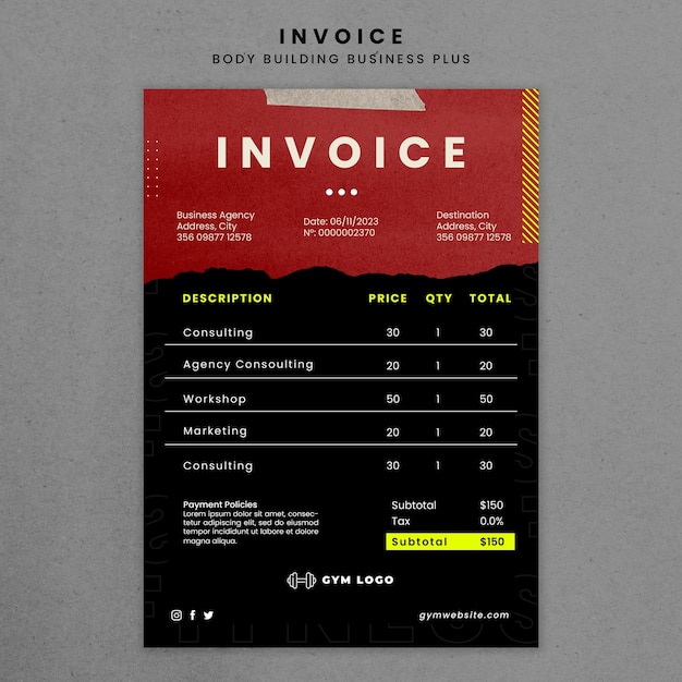 PSD texture body building invoice template