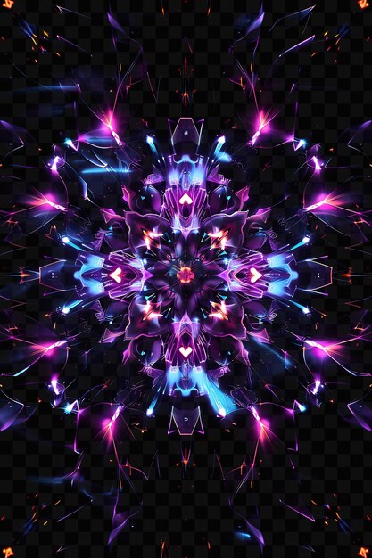 PSD texture kaleidoscope background with symmetrical patterns and shapes glowing y2k collage art neon