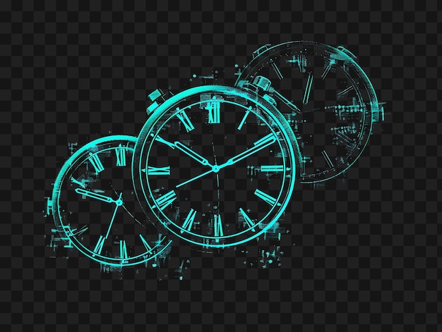 PSD texture of luminous neon clocks ticking glitched clock texture materiale collage y2k clipart design