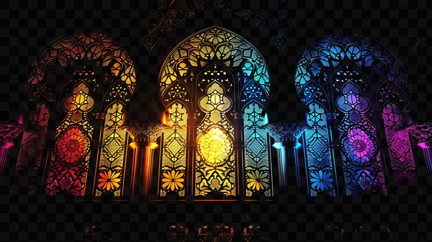 Texture moroccan patterns background with mosaic and lantern shapes glowing y2k collage art neon