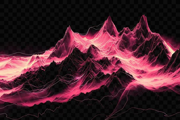 PSD texture mountain pattern background with abstract shapes and digital glowing y2k collage art neon