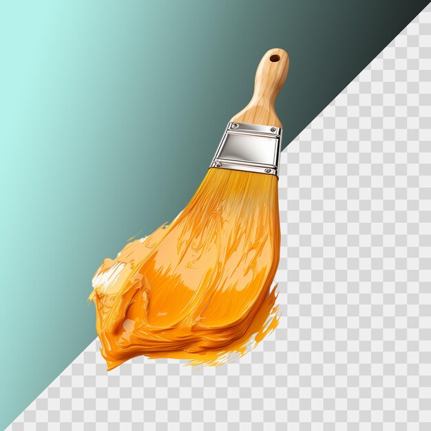 PSD textured smear of yellow paint near brush isolated on transparent background