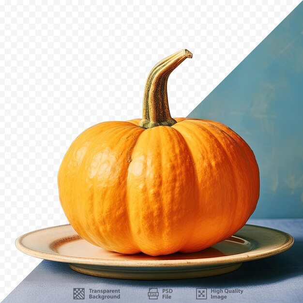 PSD textured table with black plate holding an orange pumpkin representing a concept