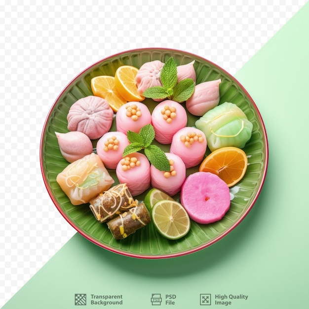 PSD dessert thailandesi su piatto a sfondo trasparente