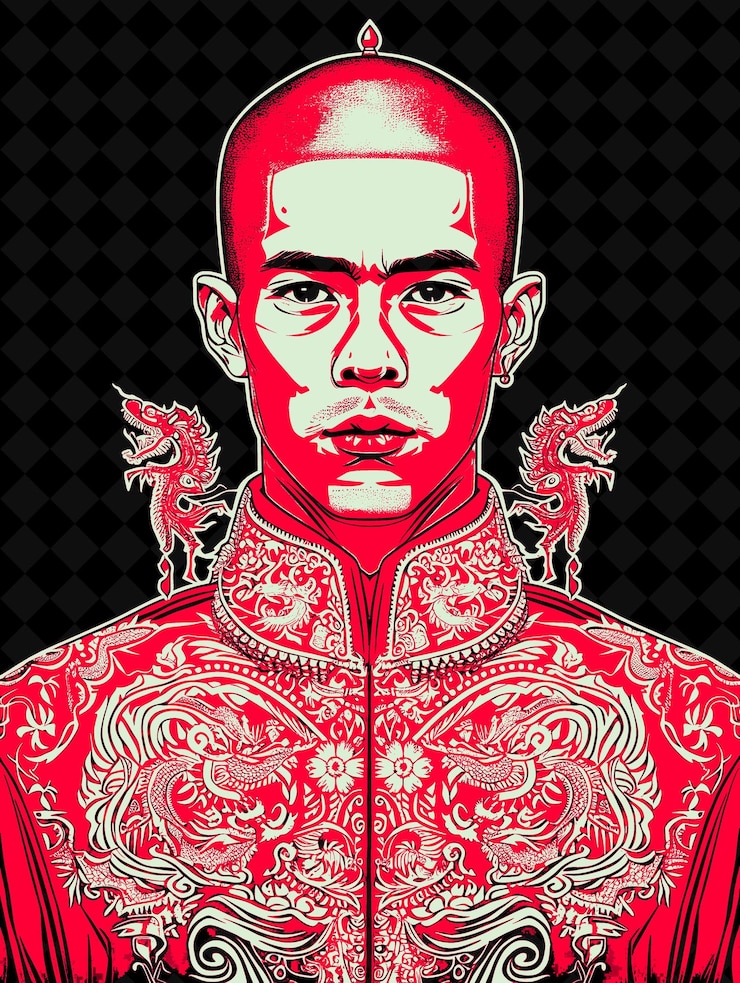 PSD thai man portrait wearing a traditional chong kraben outfit vivid color design png collections