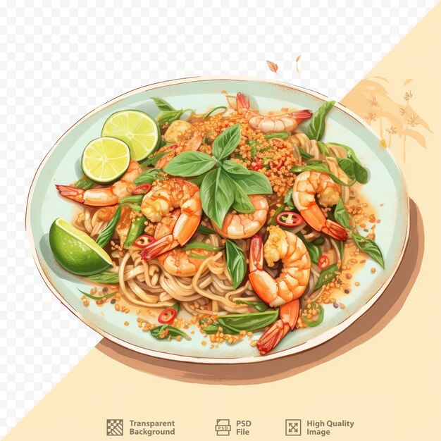 PSD noodle pad thai in stile thailandese con gamberetti al curry verde