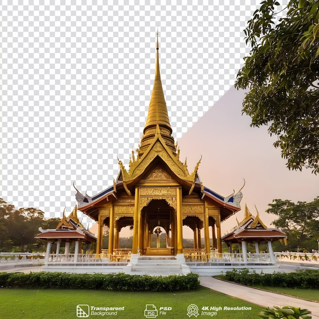 PSD thai style pavilion with a golden bell tower set against a transparent background isolated