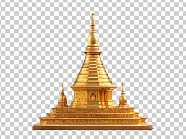 PSD thai style pavilion with a golden bell tower set against a transparent background isolated