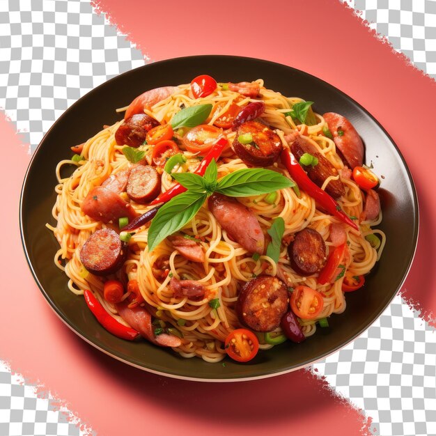 PSD spaghetti con salsiccia piccante in stile thailandese