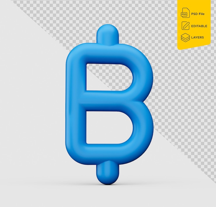 Thailand Baht Symbol Blue Thailand Baht Currency Icon Isolated On White Background 3d Illustration