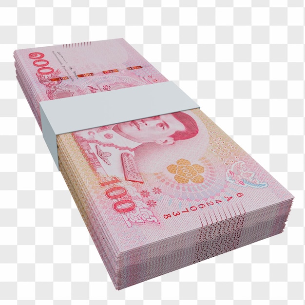 Thailand currency baht 100: stack of baht thai banknote