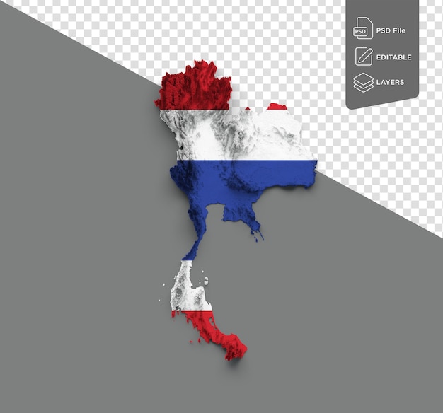 Thailand kaart Thailand vlag gearceerde reliëf kleur hoogte kaart op grijze achtergrond 3d illustratie