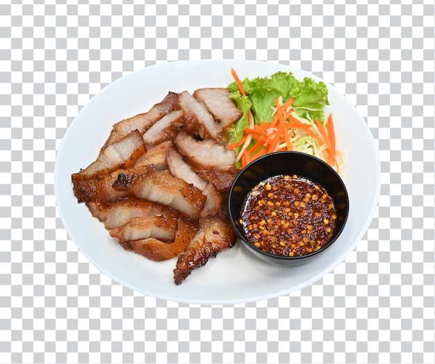Thaise gegrild varkensvlees met pittige dipsaus Thaise keukenstijl geïsoleerde foto premium PSD