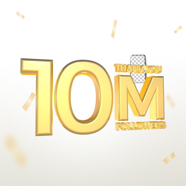 PSD thank you 10 million followers golden with confetti