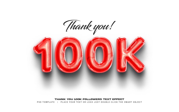 PSD thank you 100k followers text effect